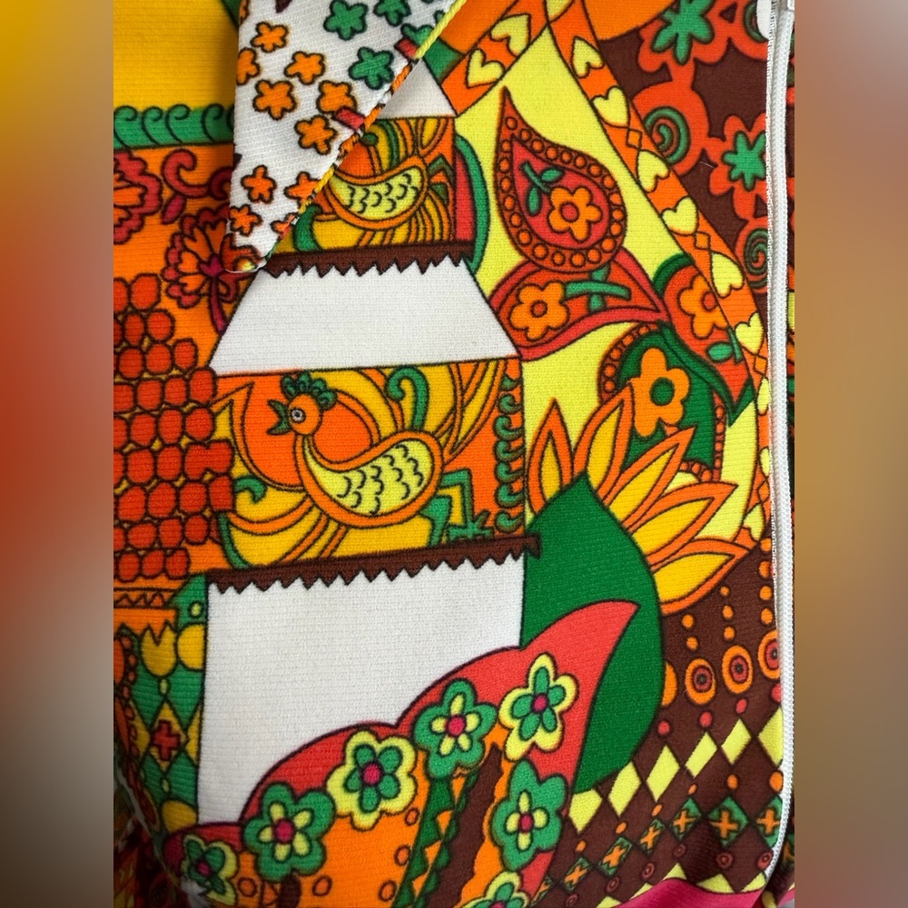 Vintage Psychedelic Flower Power Novelty Sue Ann of Dallas Zip Tunic - Picture 15 of 15